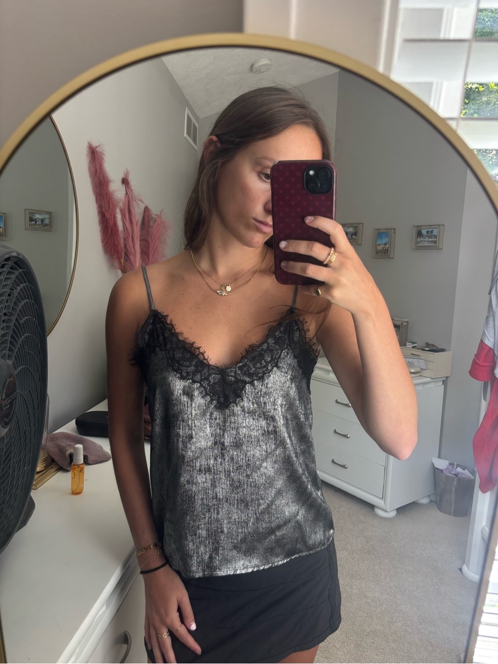 Free People Shimmer Lace-Trim Cami - Silver Black